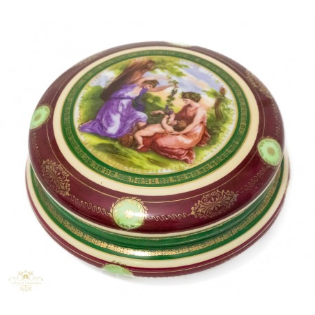 Elegante caja joyero de porcelana antigua de colección,pintado a mano