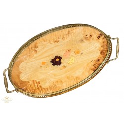Antigua bandeja en madera tallada a mano en combinacion con bronze